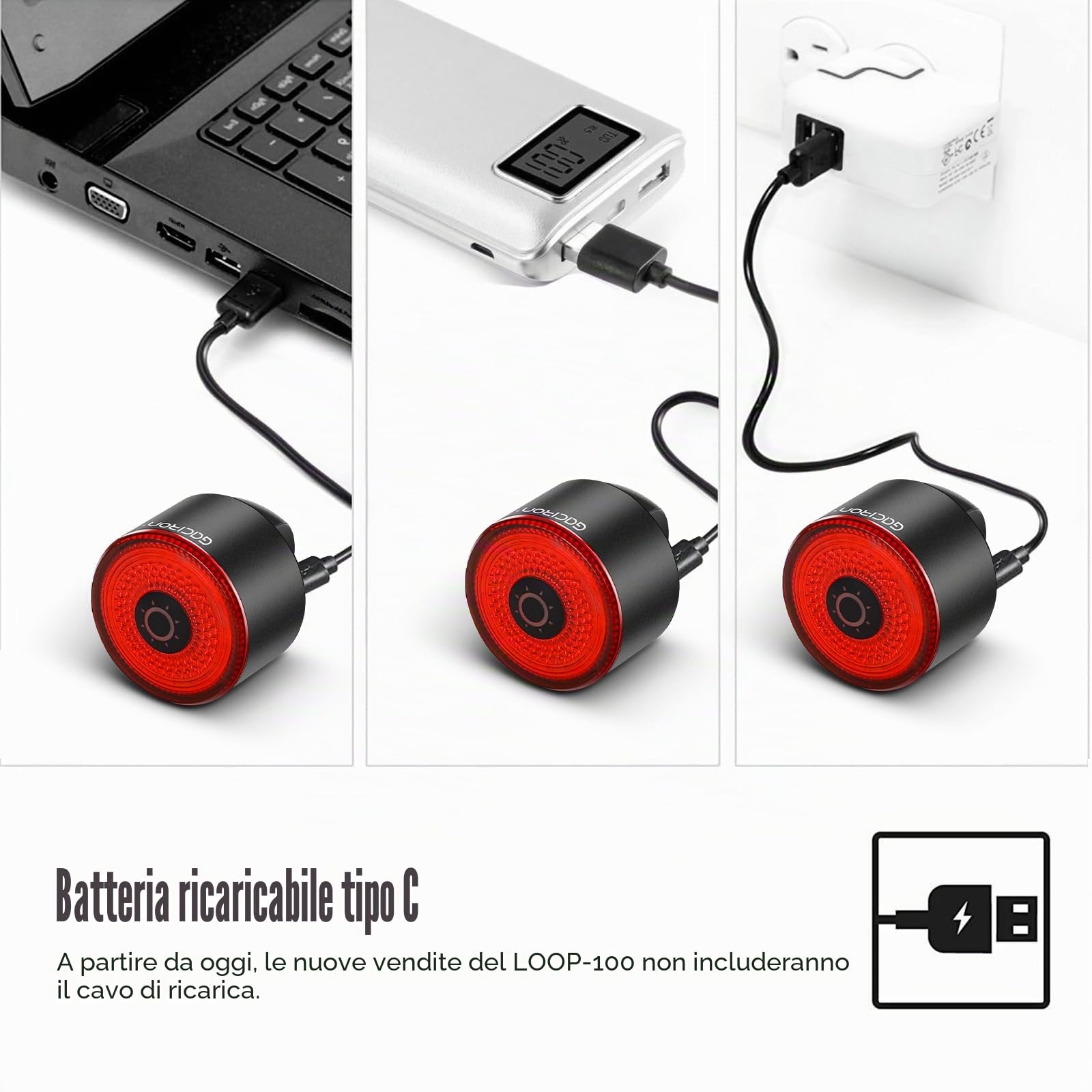 Gaciron Loop-100 Luce Posteriore Bici,Con Sensore Di Frenata Intelligente,Luci Bici In Lega Alluminio Con Supporto Magnetico,100lm Alta Luminosità,Luci Bicicletta Led Ricaricabile