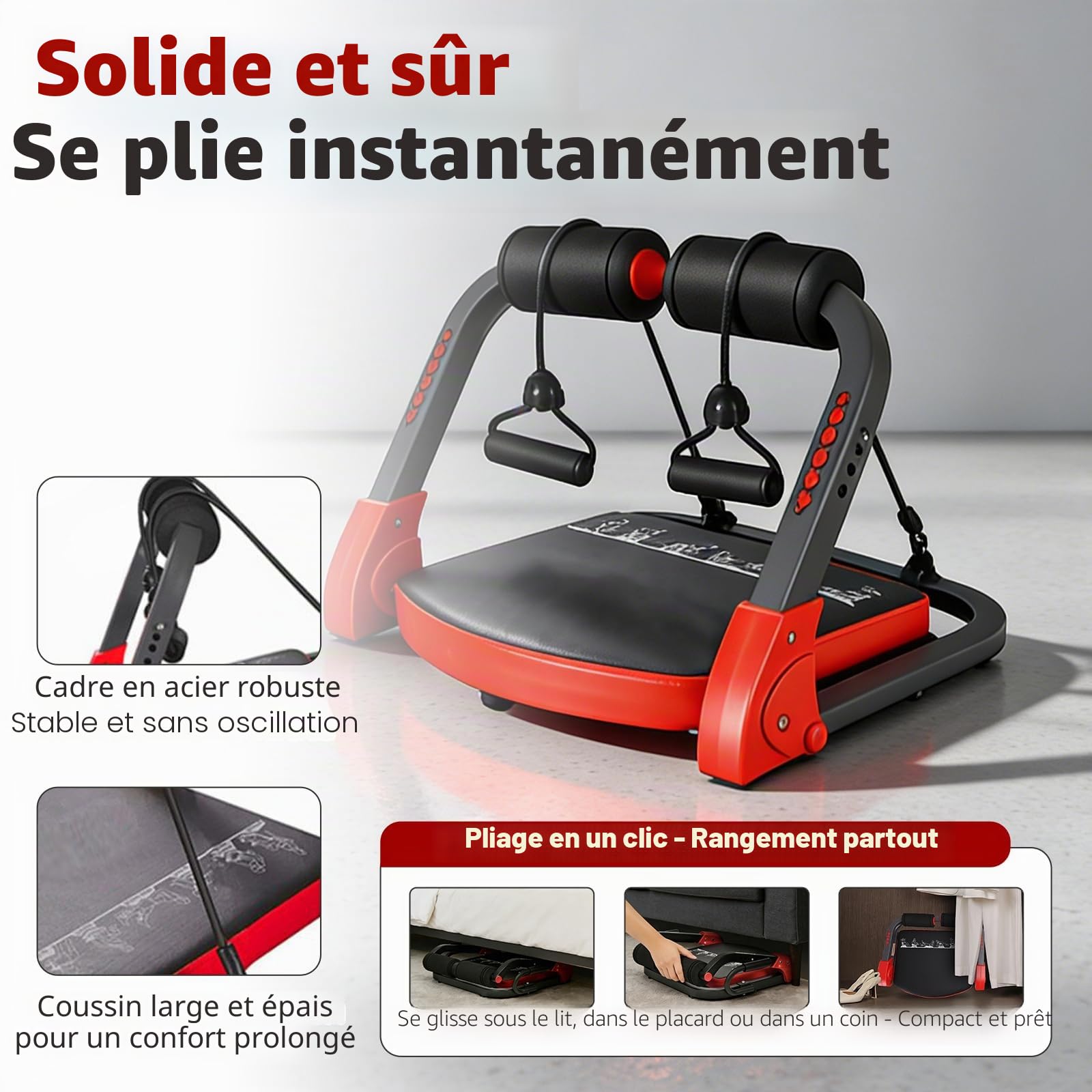Core Appareil Abdominaux, Abdos Musculation Appareil, Core Abs Home Trainer 21-en-1, avec 4 Angles Ajustables, Inclut Cordes de Tirage, Gants, Adapté à Maison et Bureau, pour Abdominaux, Jambes, Bras