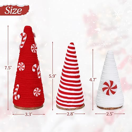 Miniatura 3 de 3 piezas de decoraciones navideñas rojas y blancas para decoración de mesa de Navidad, mini árboles de hilo, árboles de Navidad de caramelo,