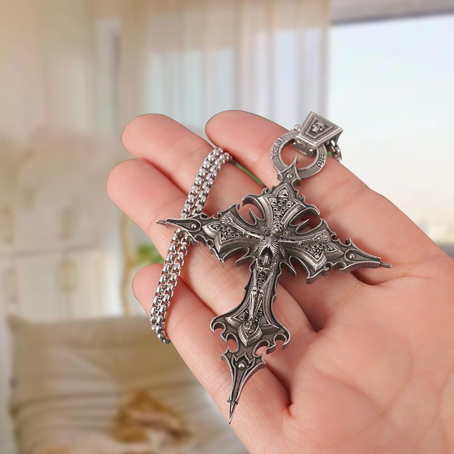 Vintage Gothic Cross Pendant Necklace,Skull Pendant Necklace Emo Punk Necklace Goth Cross Necklaces Y2K Jewelry for Women Men Halloween Accessories - Image 4