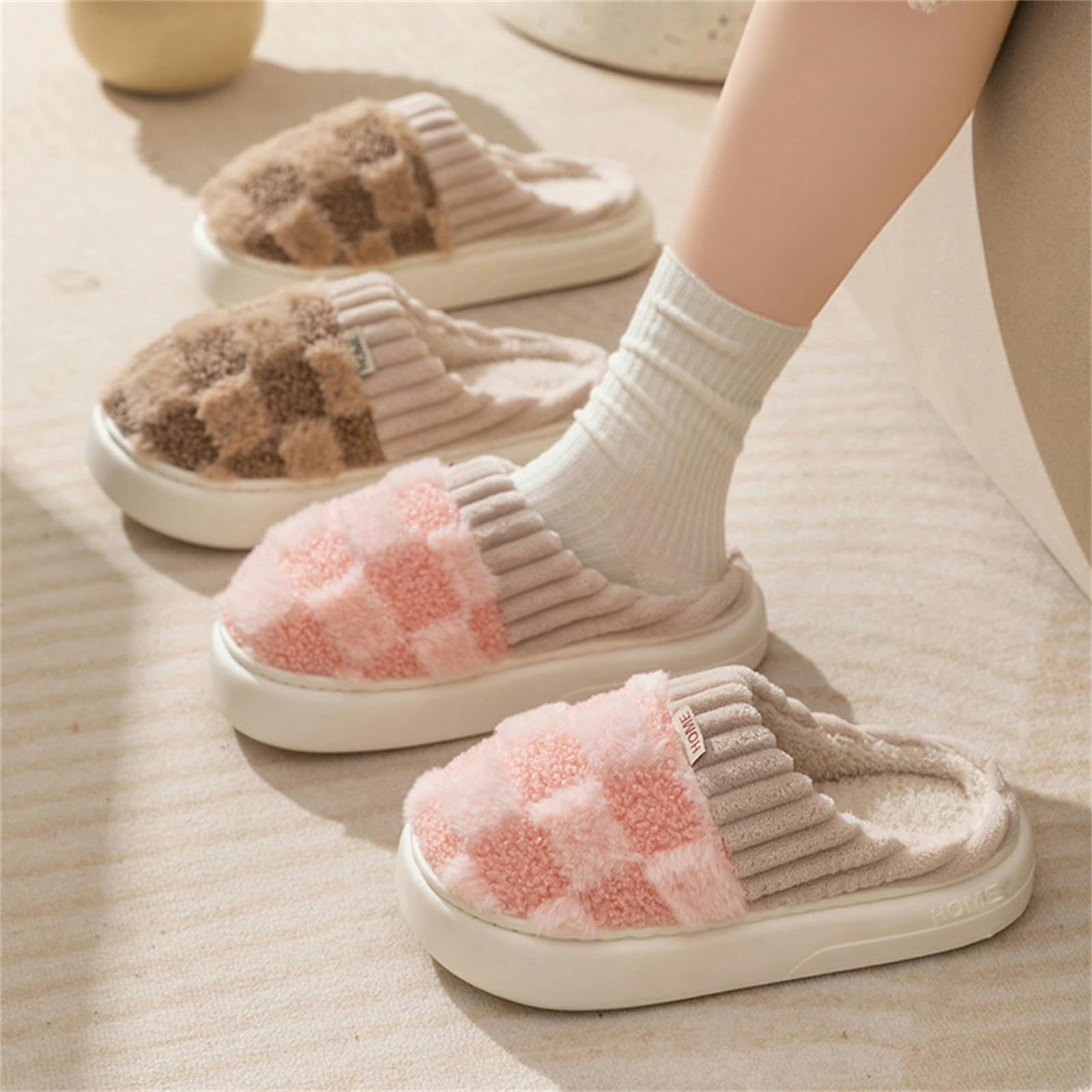 Ciabatte Donna Invernali Pantofole Uomo Autunno Inverno - Morbide, Calde, Antiscivolo, Peluche, Ideali per Casa E Interni-orange-38-39