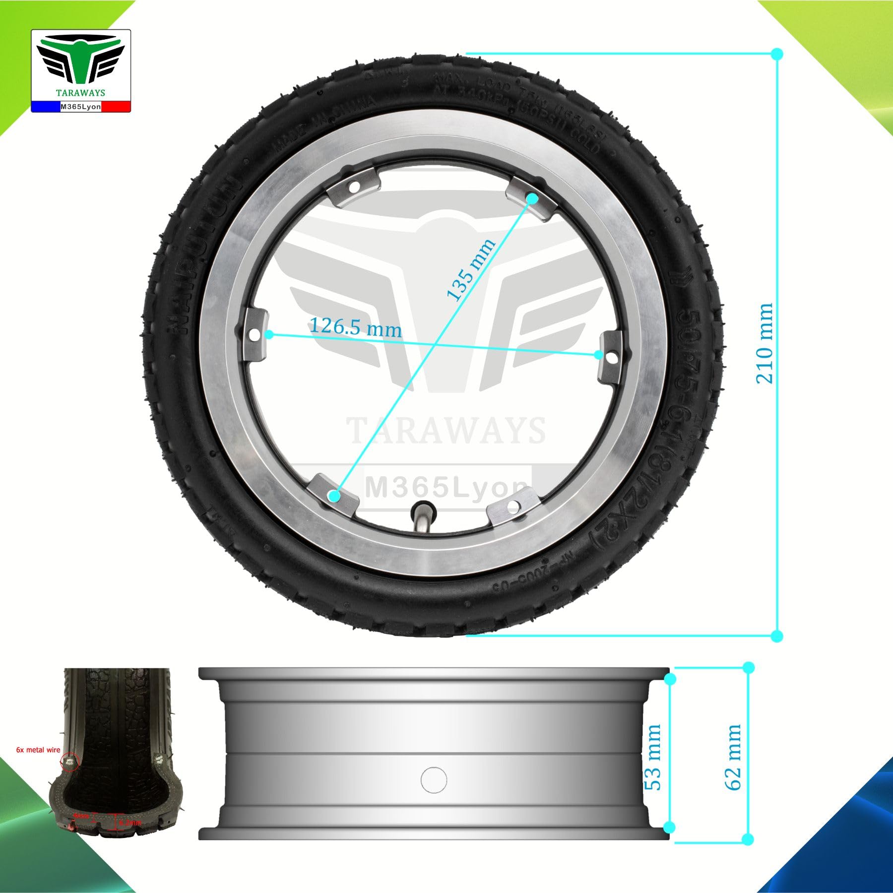 Cerchio Posteriore Compatibile con Monopattino Elettrico Dualtron Mini e Dualtron Togo, Pop (Rim+Off-Road Tire)