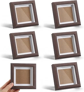 6 Pack Small Shadow Box Frame 4x4, Mini Shadow Box Frame Set of Solid Wood Display Cases for Memorabilia, Awards, Photos, Tickets, and Keepsakes in Rich Dark Brown