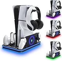 Vista 1 de Cargador PlayStation Portal, Soporte PS5 y Estación de Refrigeración con Accesorios de Base de Carga de Controlador LED RGB, Controlador PS5 Edge
