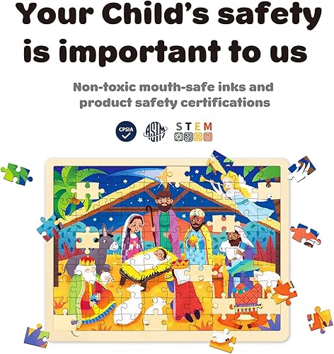 Miniatura 10 de Rompecabezas de madera para niños de 3 años, rompecabezas de 24 piezas para niños de 3 a 5 años con bandeja de rompecabezas, juego de pesebre,