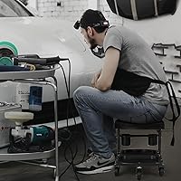 Vista 9 de M-AUTO Asiento de rodillo para garaje, taburete de taller mecánico resistente con bandeja para herramientas y estante para equipos, asiento