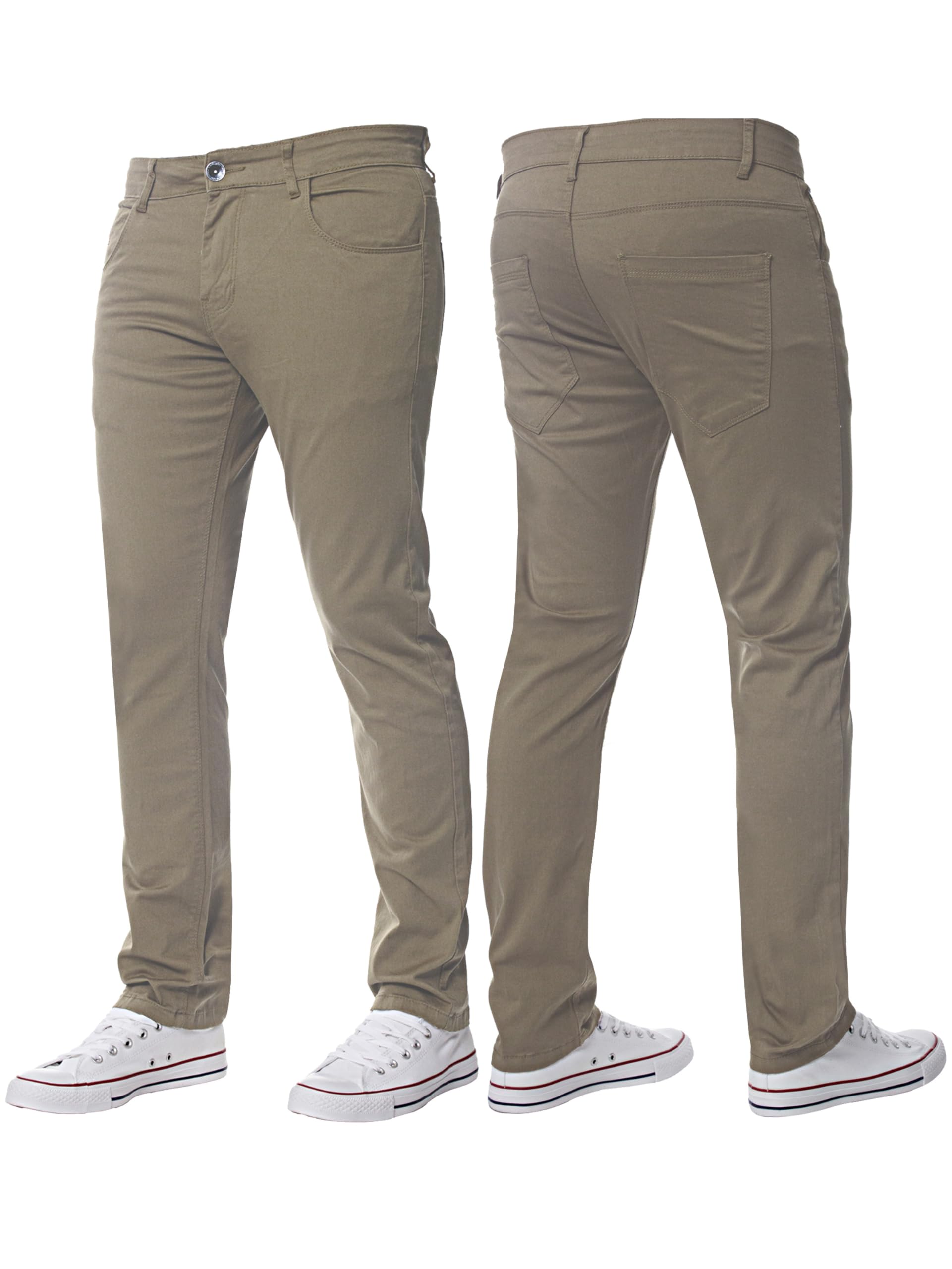 Brand Kruze Men's Beige Stretch Slim Fit Chino Trousers Casual Work Jeans Pants Kz104 32W / 34L