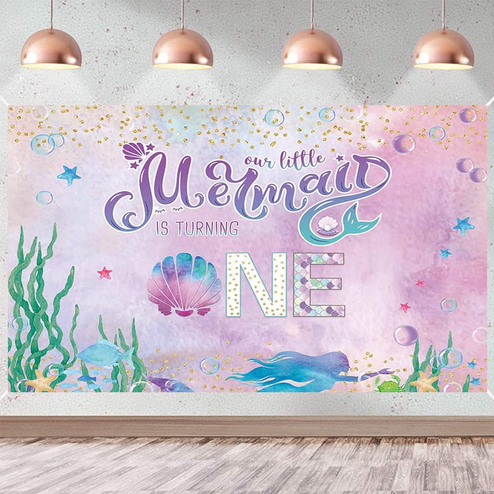Amazon.com : Under The Sea Mermaid 1st Birthday Backdrop Our Little ...