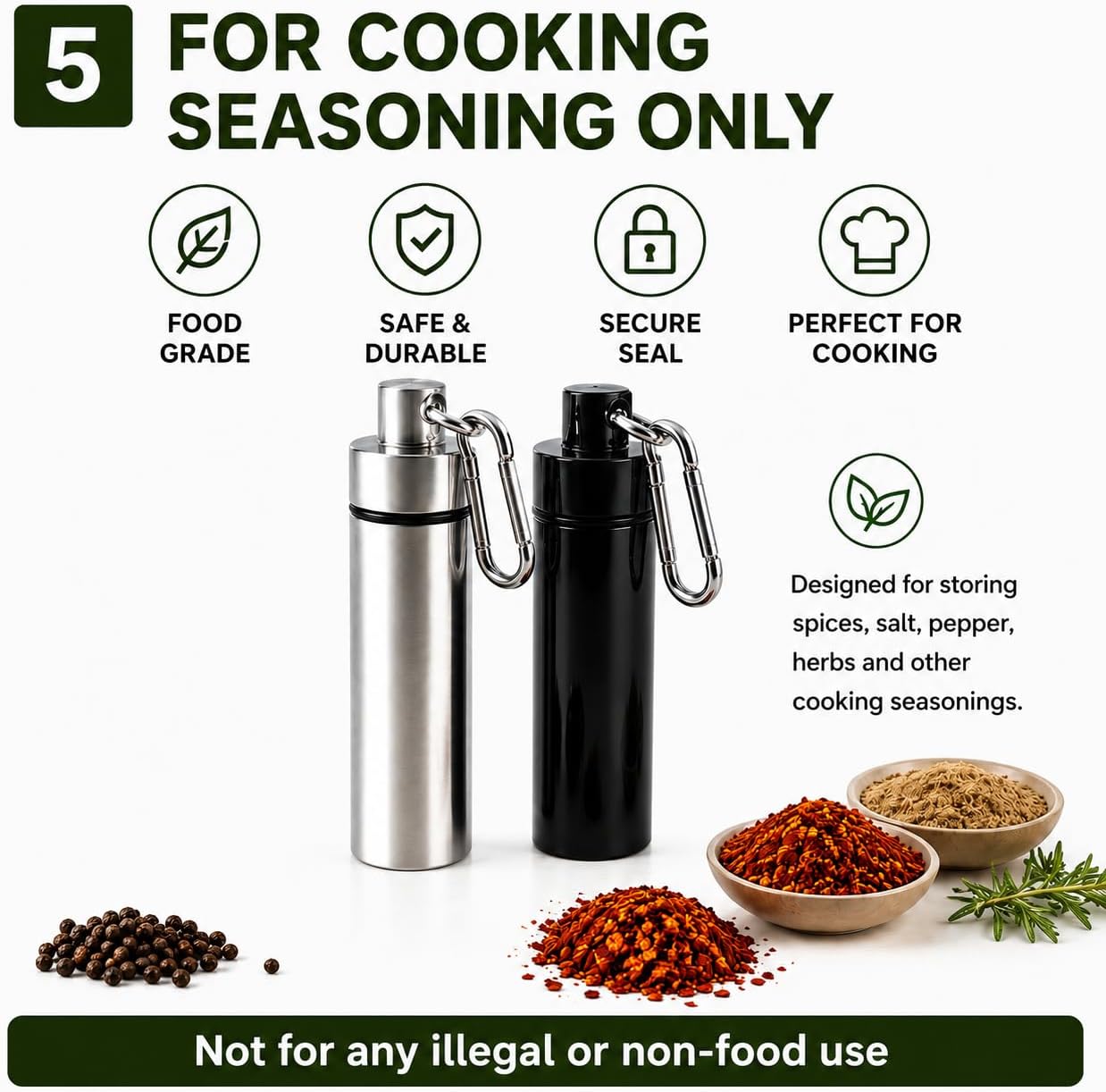 Travel spice jar leak proof with sealing ring, portable keychain spice box with Adjustable Spoon Suitable for outdoor camping picnics and home kitchens 2Pack image 2