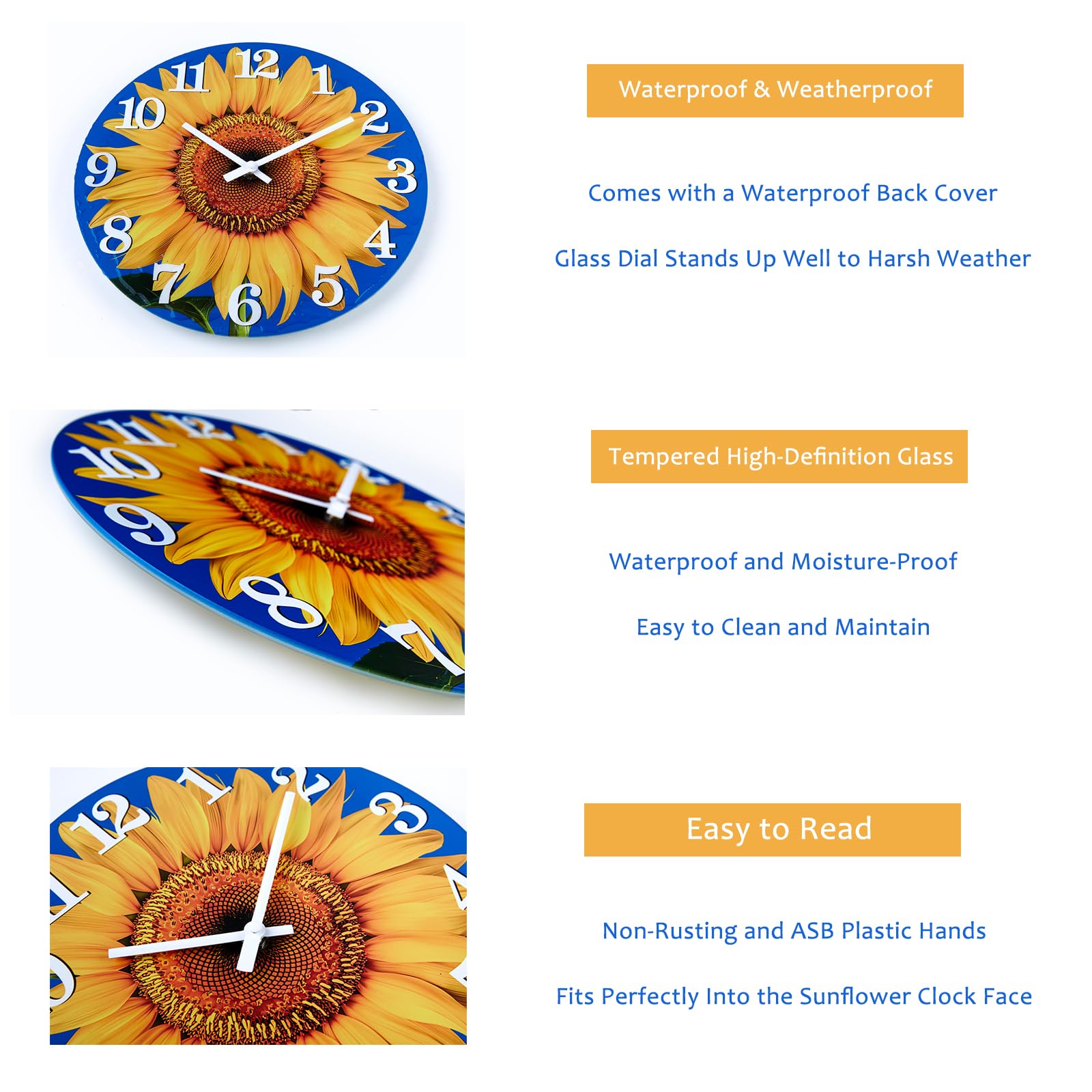 Yoiolclc Horloge murale 35,6 cm en verre à piles silencieuse sans tic-tac