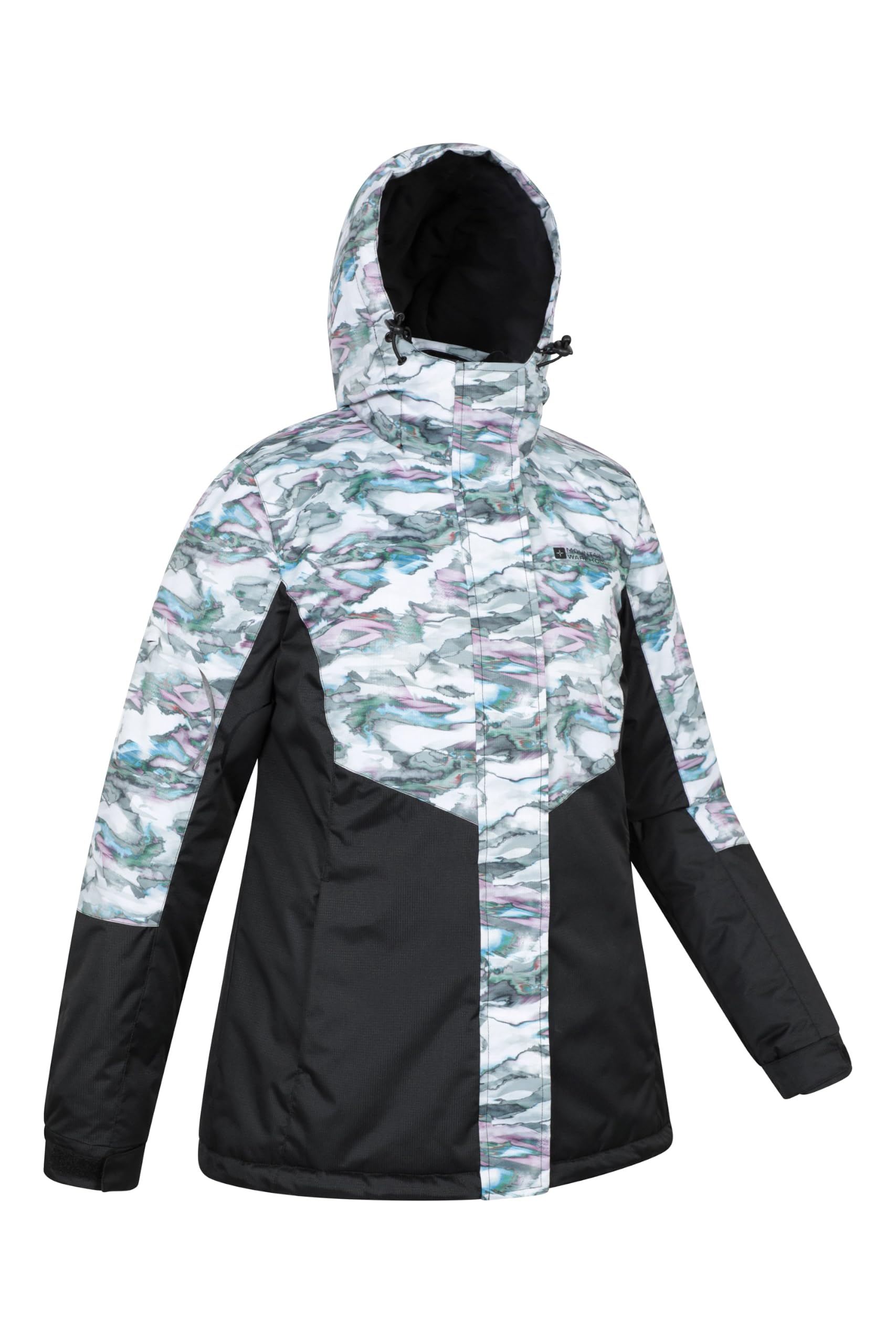 Mountain Warehouse Dawn Veste de ski pour femme – Imperméable à la neige – Veste chaude doublée en polaire, poignets réglables, ourlet et capuche – Vêtement de ski idéal en hiver, gris, taille 38