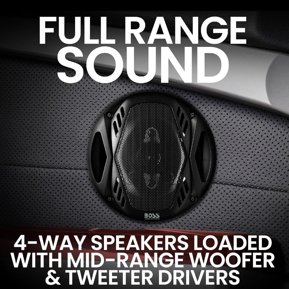 Kit Set para Boss Audio Systems NX654 2 Altavoces coaxiales de 4 vías 6,5" 16,5 cm, 200 vatios rms 400 vatios máx, 4 ohmios, 87 db, con suspensión de Goma, el par + Cables de instalación Gratis