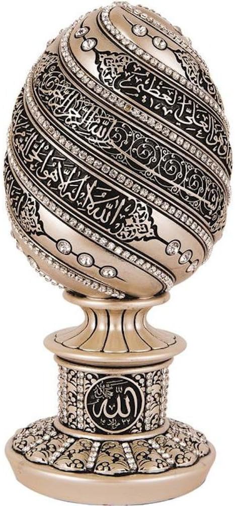Islamic Table Decor Gift Egg Sculpture Statue Muslim Showpiece Home Decor Gifts Eid Ramadan Arabic Ayatul Kursi (7.5in Mother of Pearl)