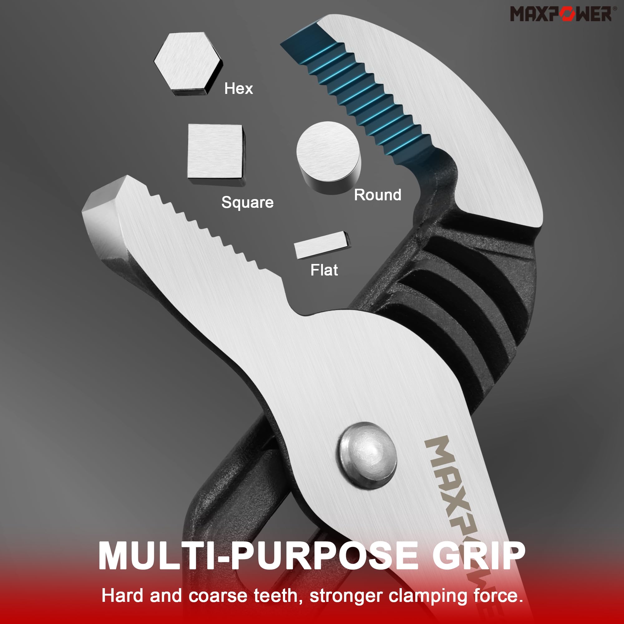 MAXPOWER 12 inch Water Pump with Pliers Straight Jaw, Adjustable Tongue and Groove Plier, Slip Joint Plumbing Pliers - Image 2