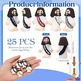 Bememo 25 Pcs Little Jesus Figures Original Design Jesus Love You Mini Rubber Toys to Hide and Seek Christmas Religious Party Favors Sunday School Baptism Gifts(Retro Color)