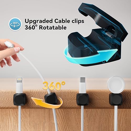 Miniatura 2 de Clips organizadores de cables, paquete de 8 clips giratorios para cables, soporte de cable de resorte para mesita de noche, gestión de cables de