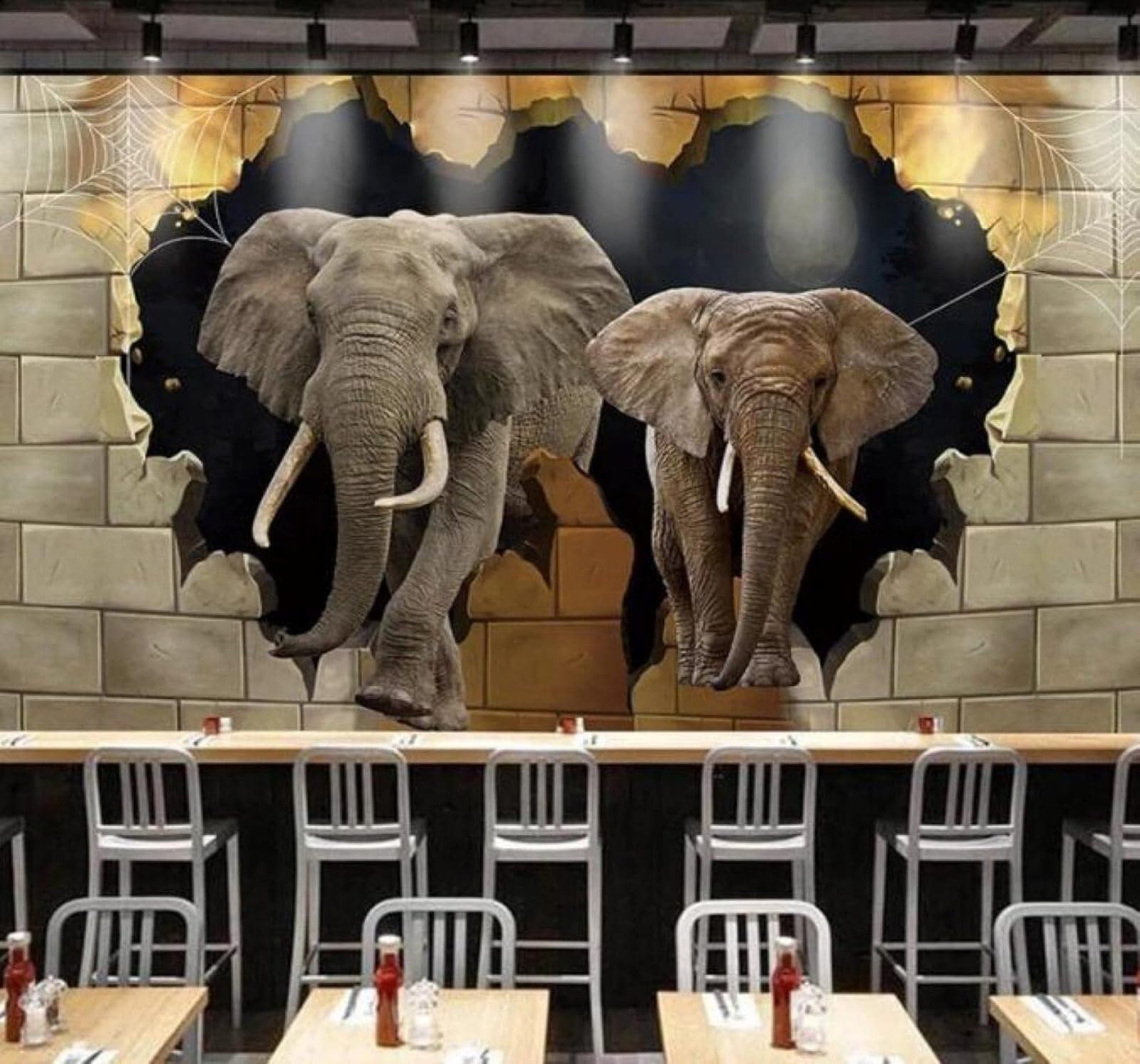 XLMING Three Dimensional Creative Elephant Breaking Through A Wall Restaurant 3D Wallpaper Luxury Home Dining Decor Paste Sofa Living Room The Wall for Bedroom Mural-150cm×105cm