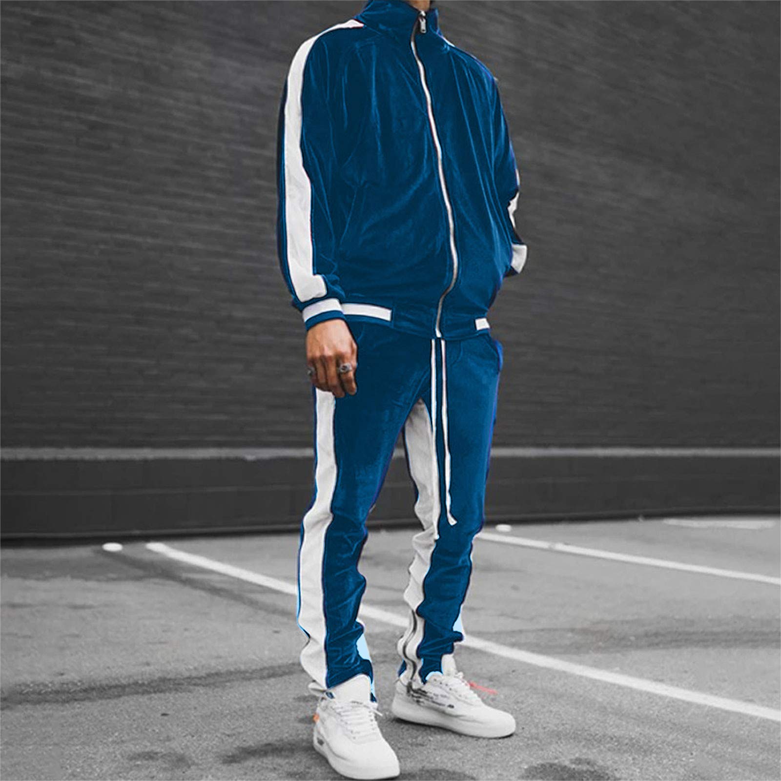 Uomo Tuta Sportiva 2 Pezzi Fitness Leggera Casual Completo Autunnale Trend Active Hip Hop Felpa Completi da Sportivi a Maniche Lunghe con Cappuccio Pantaloni Y2K Streetwear