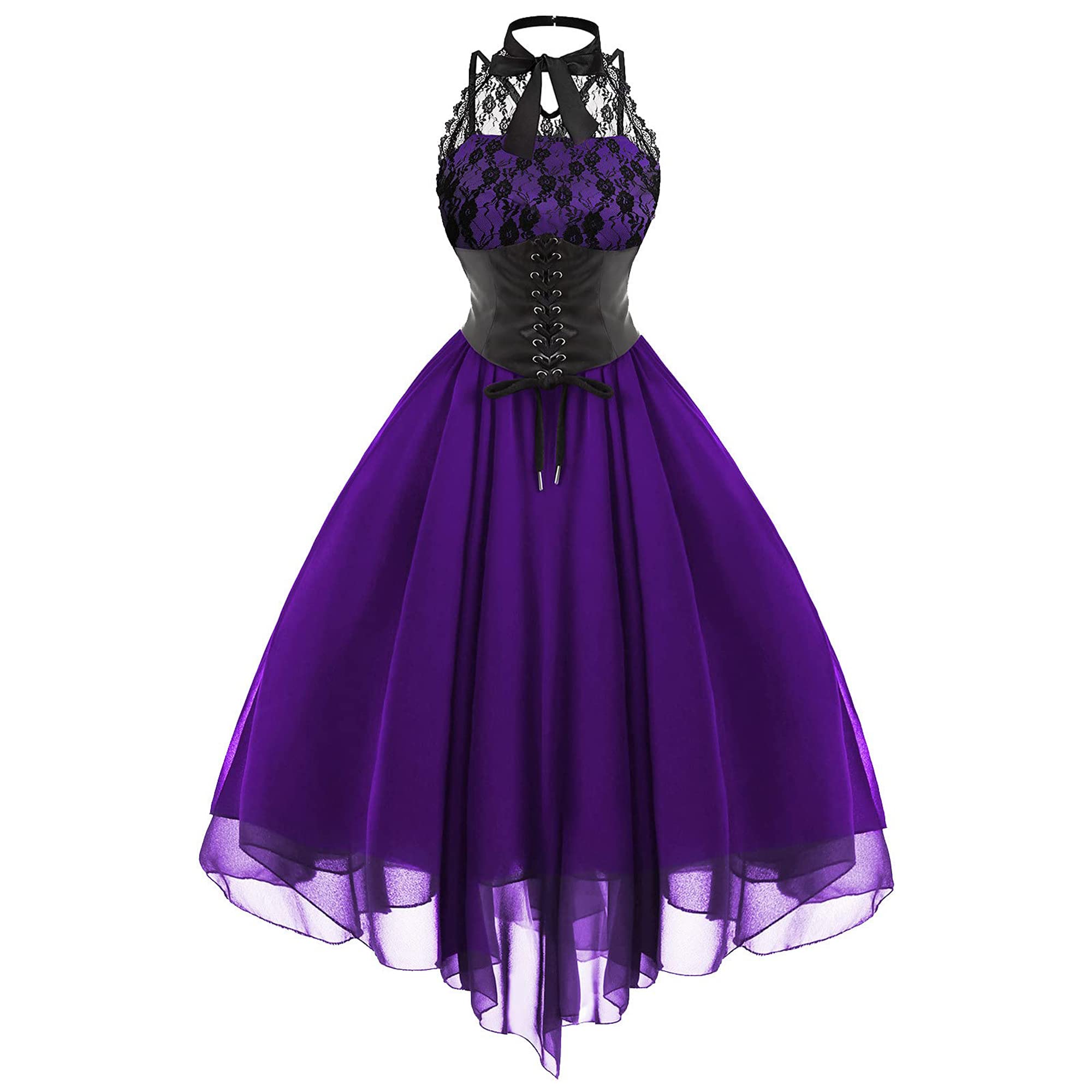 Abito da donna senza maniche, stile gotico, anni '80, corsetto in pizzo, per cocktail