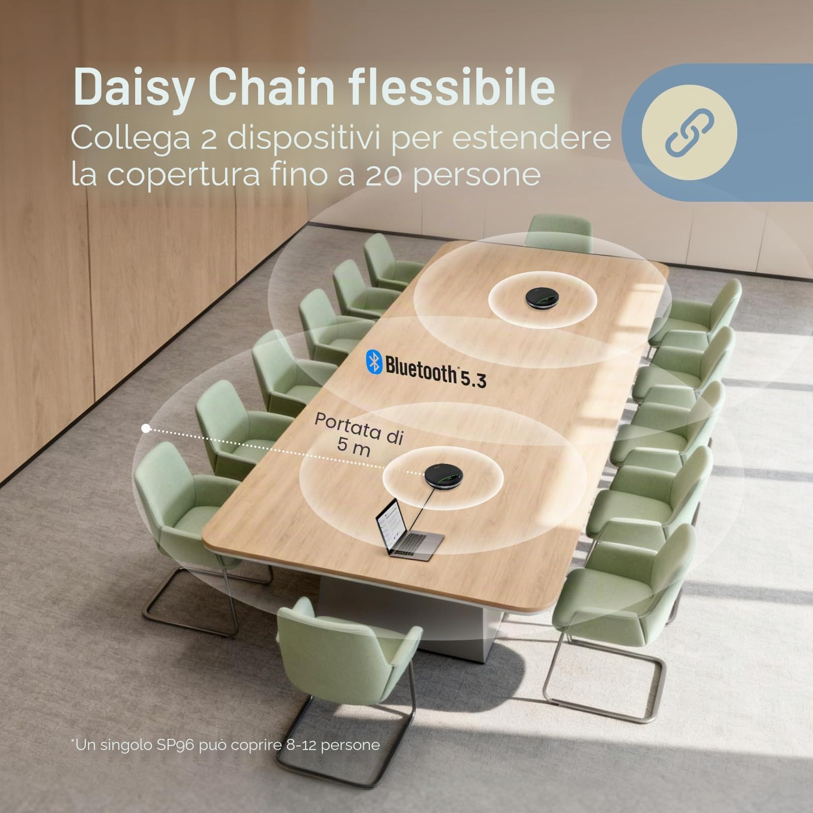 Yealink SP96 Altoparlante Bluetooth per conferenze, altoparlante wireless portatile con portata di 30 m, 6 microfoni ANC, 26 ore di autonomia in conversazione, microfono per conferenze per 12 persone