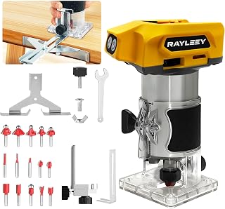 800W Cordless Wood Router for Dewalt 18V Battery (Not Included Battery), 6 Variable Speeds Router Tool for Woodworking Slotting Trimming, Compact Electric Brushless Trimmer with 15PCS 1/4" Router Bits