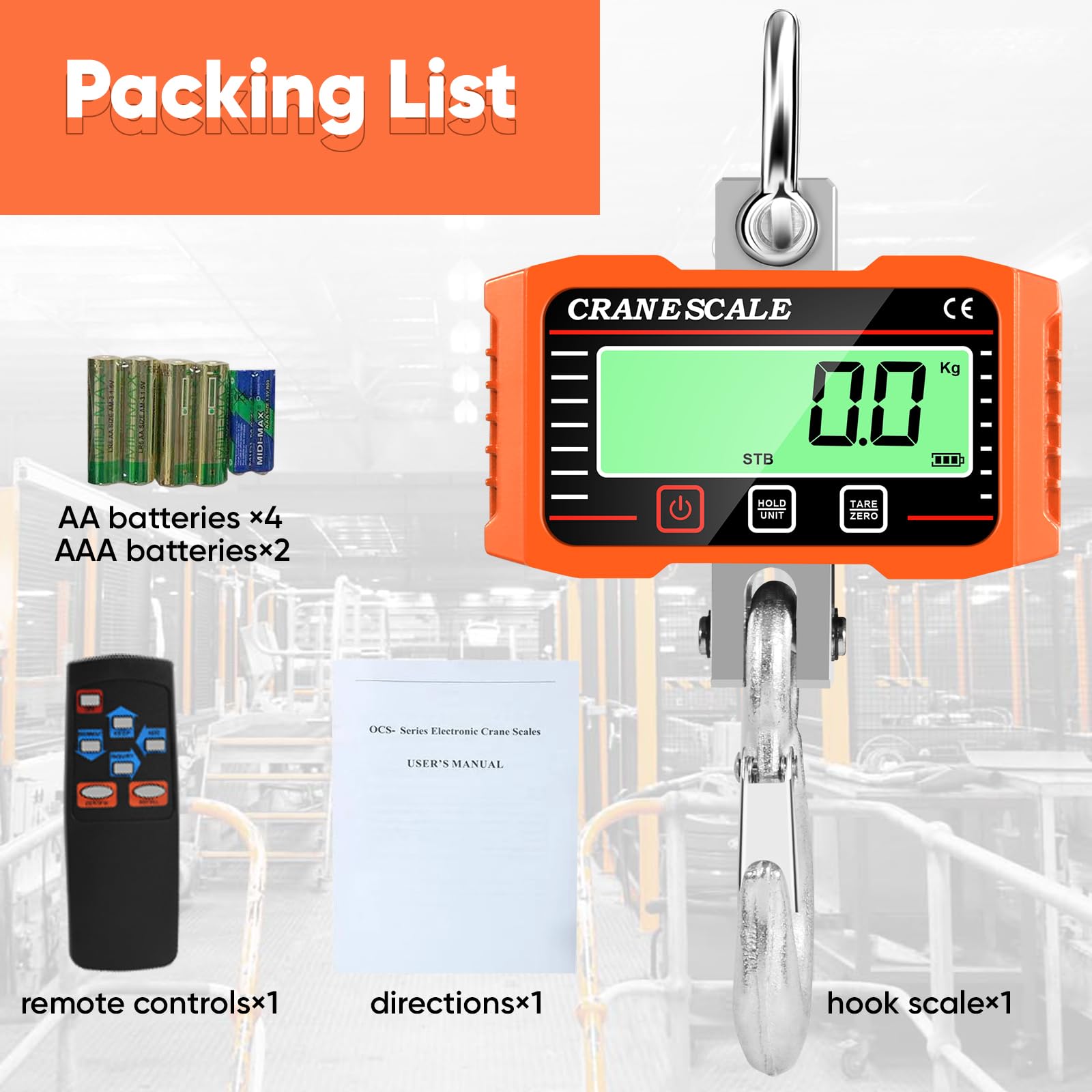 Bilancia da gru digitale, bilancia sospesa elettronica da 2000 kg 4400 libbre, bilancia sospesa industriale con sensore preciso, mini bilancia LCD portatile con gancio, bilancia da gioco digitale