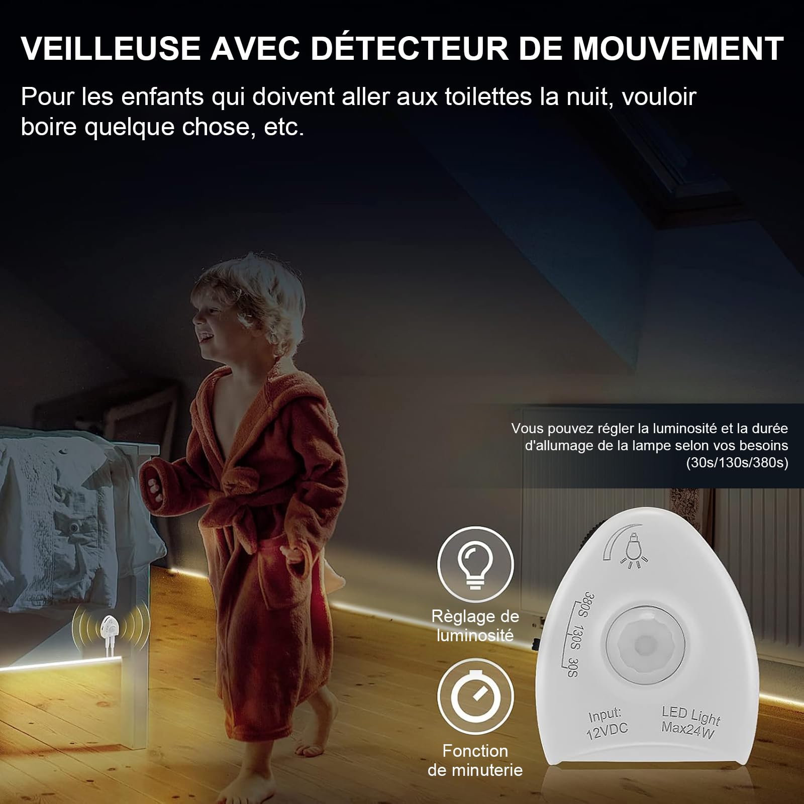 LUXJET LED Bettlicht mit Bewegungssensor, Bett Lichtleiste Nachtlicht Baby Steckdose Streifen Dimmbar, LED streifen mit Bewegungsmelder, Baby Licht Bett Warmweiß (2Pack-2M, Warmweiß)