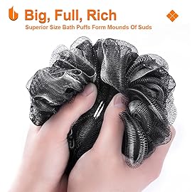 Urbanstrive Shower Bath Sponge XL 75g Soft Shower Loofahs Balls for Body Wash Men Women Bathroom Accessories, 1 Pack, Black