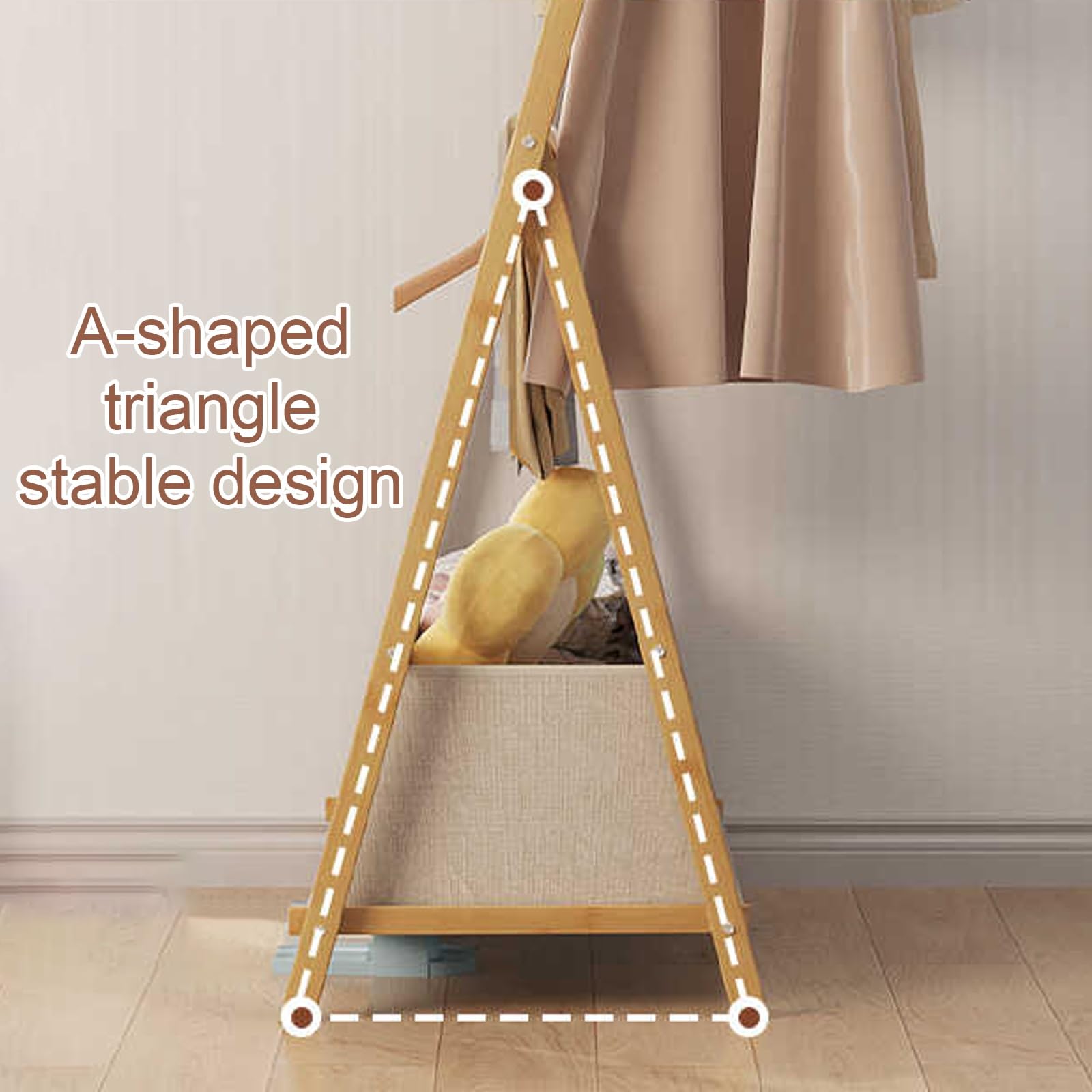Kleiderstnder Klappbar Bambus Dreieckige Stabile Struktur  Multifunktionaler Garderobenstnder mit Aufbewahrungstasche fr Flur,  Schlafzimmer(Natural,109 * 44 * 116cm) : Amazon.de: Kche, Haushalt & Wohnen