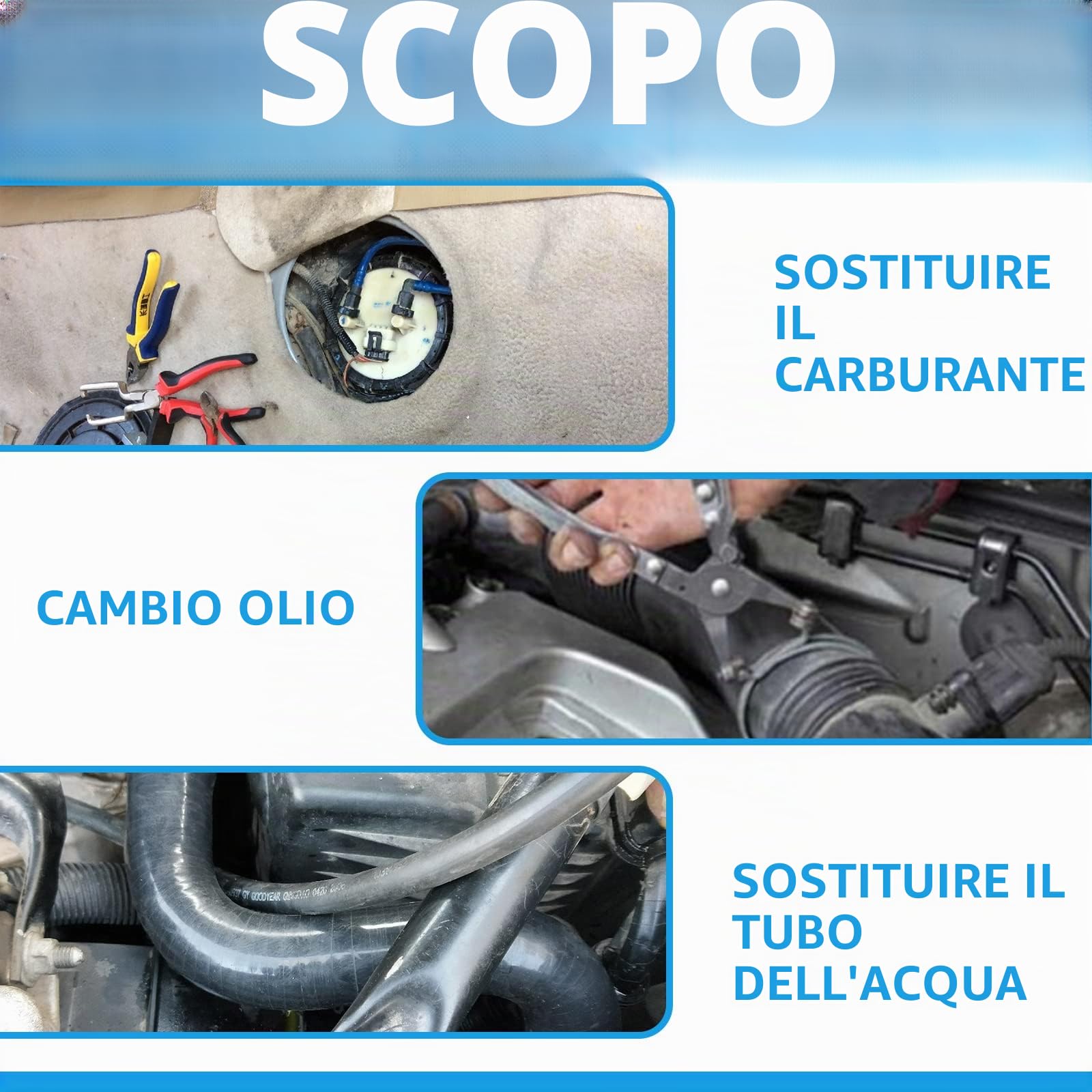 GLARKS G-2600 - Set di 9 pinze per fascette stringitubo flessibili blu, a lunga portata, pinze per cavi, pinze per la rimozione di carburante, olio, acqua, nero, blu