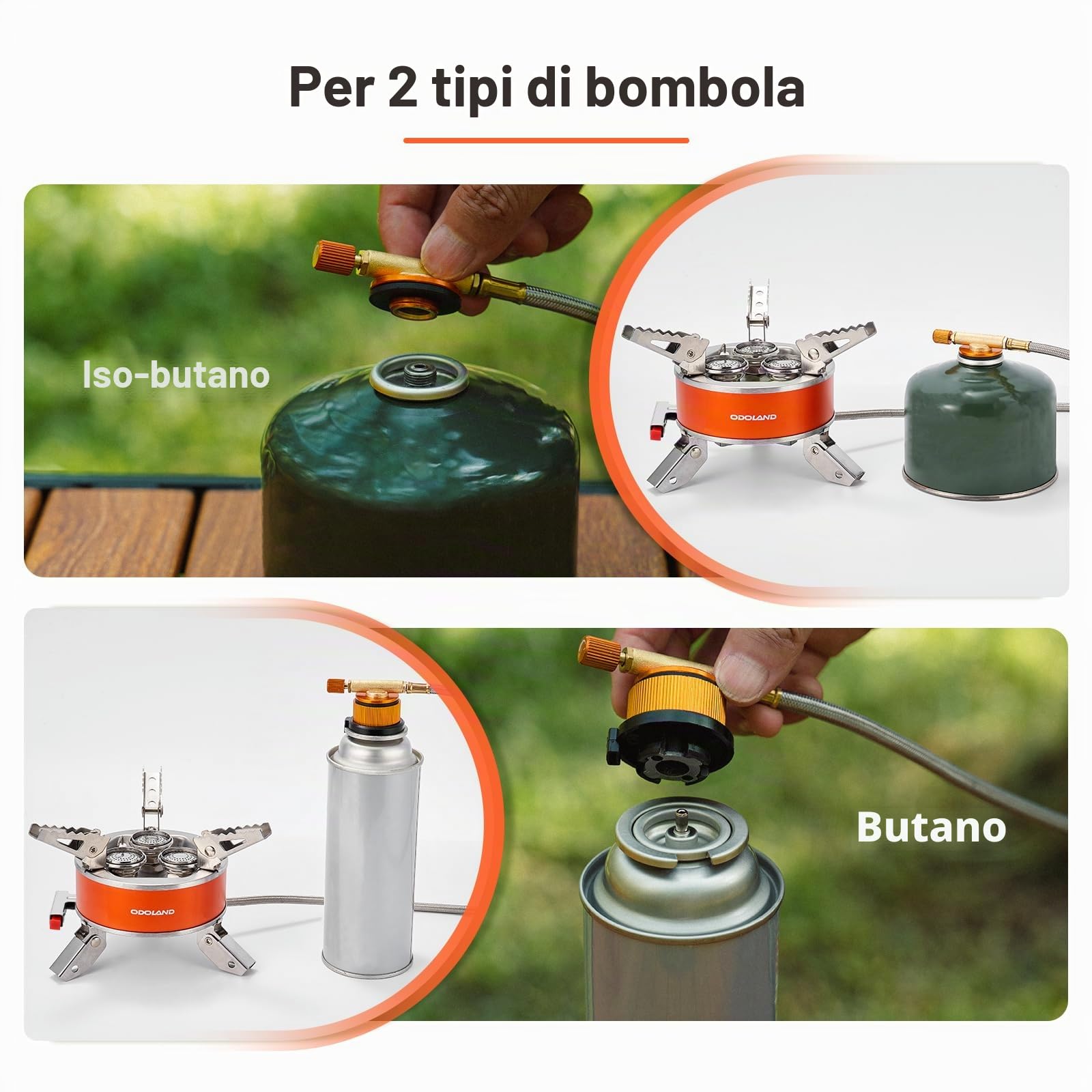 Odoland Fornello da campeggio, 4000 W, resistente al vento, regolabile, leggero fornello a gas per zaino in spalla, bruciatore portatile a gas propano per campeggio e escursioni con scatola in EVA