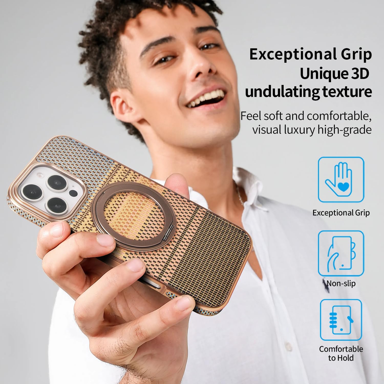 Phone Case for iPhone 14 Pro Max Case with Stand, Luxury Fashion Silk Phone Cover for Women, Magnetic TPU Shockproof Protective Phone Case, MagSafe Compatible (Sunset Gold)