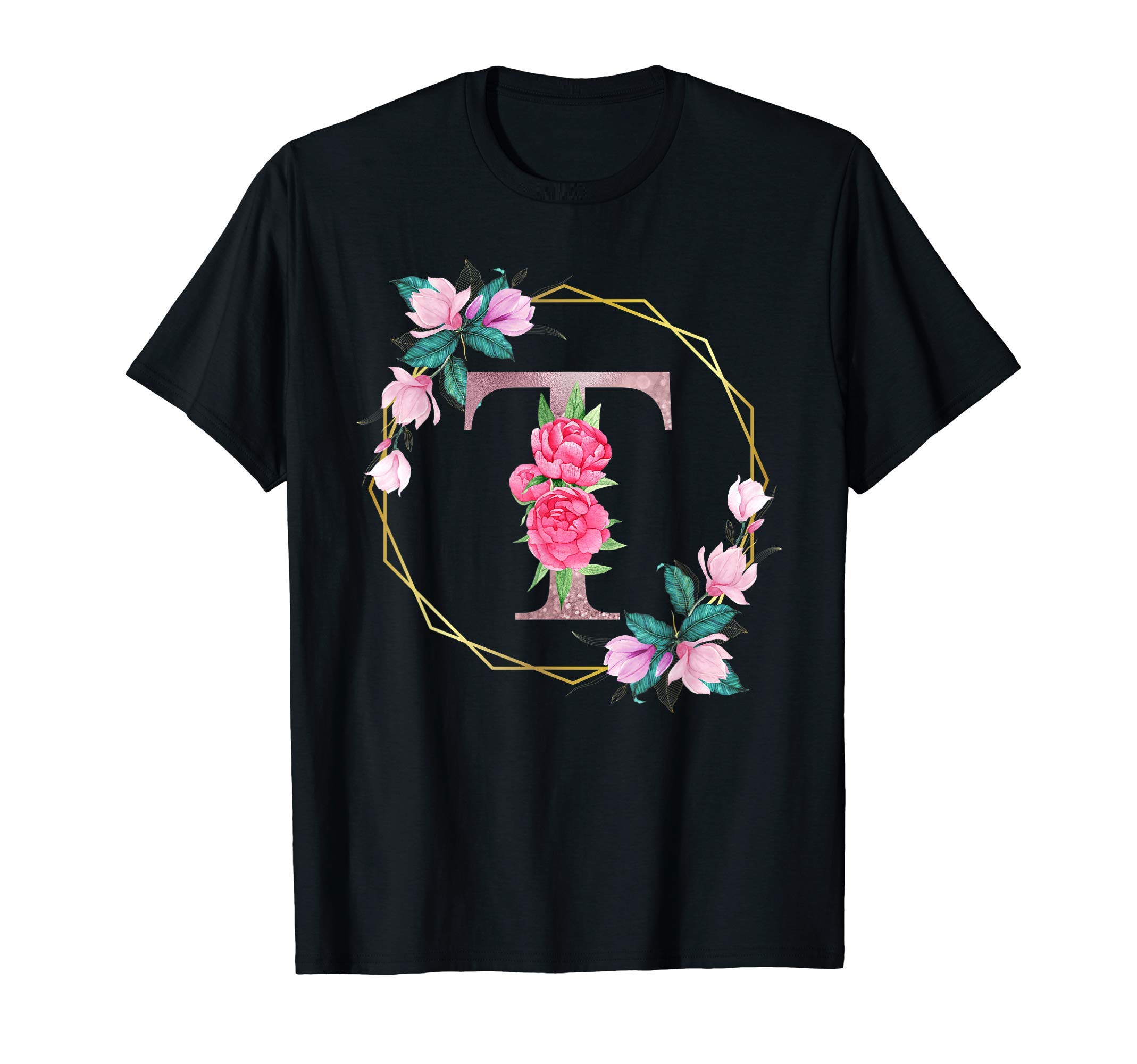 Alexamerch Floral Letter T MonogramLetter T Initial Floral Monogram Women Girls T-Shirt