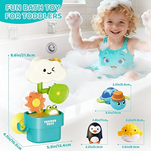 Miniatura 6 de Juguetes de baño para niños pequeños de 1 a 3 años, juguete de bañera con ventosa, juego de ducha para niños, divertido regalo de cumpleaños de