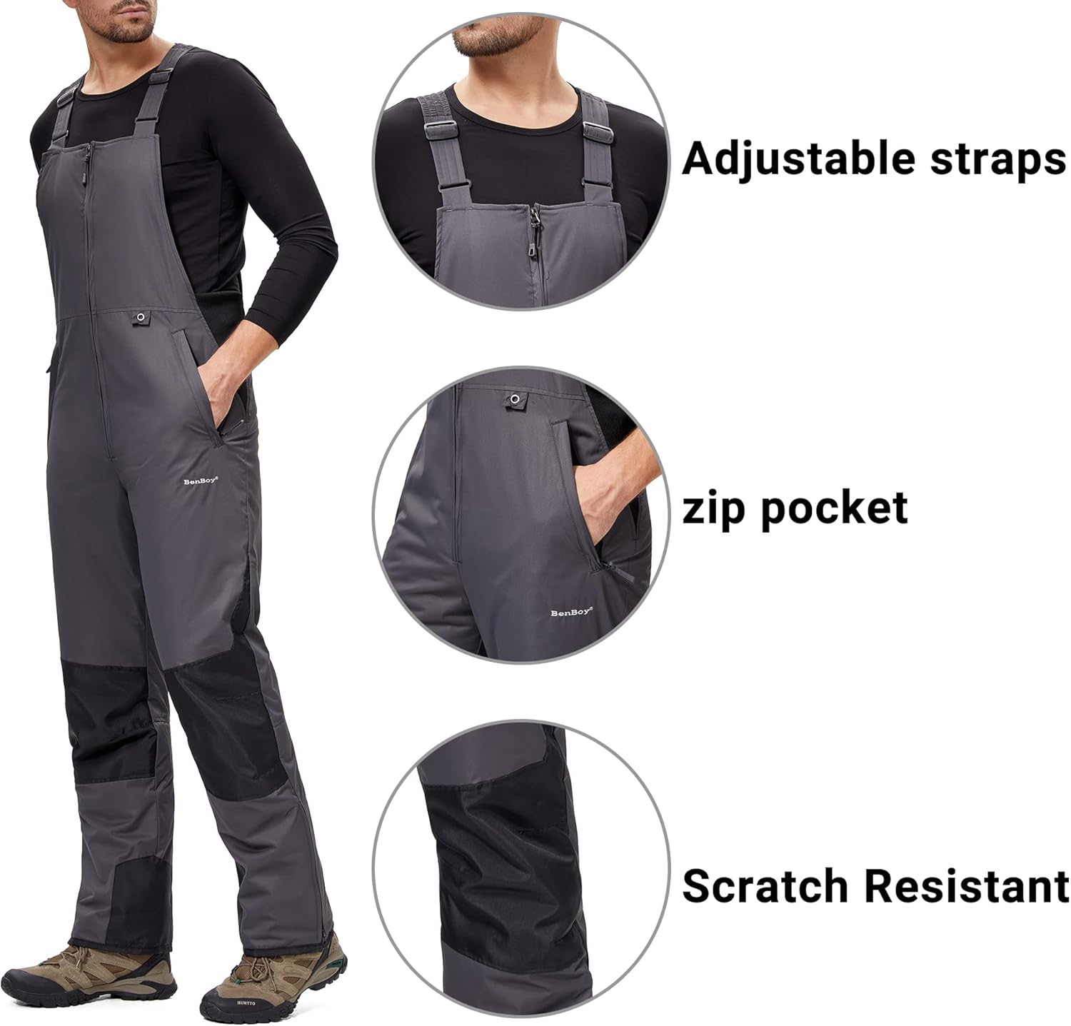 BenBoy Mens Snow Bibs Ski Pants Softshell Waterproof Insulated Ripstop Snowboarding Overalls Winter - Image 6