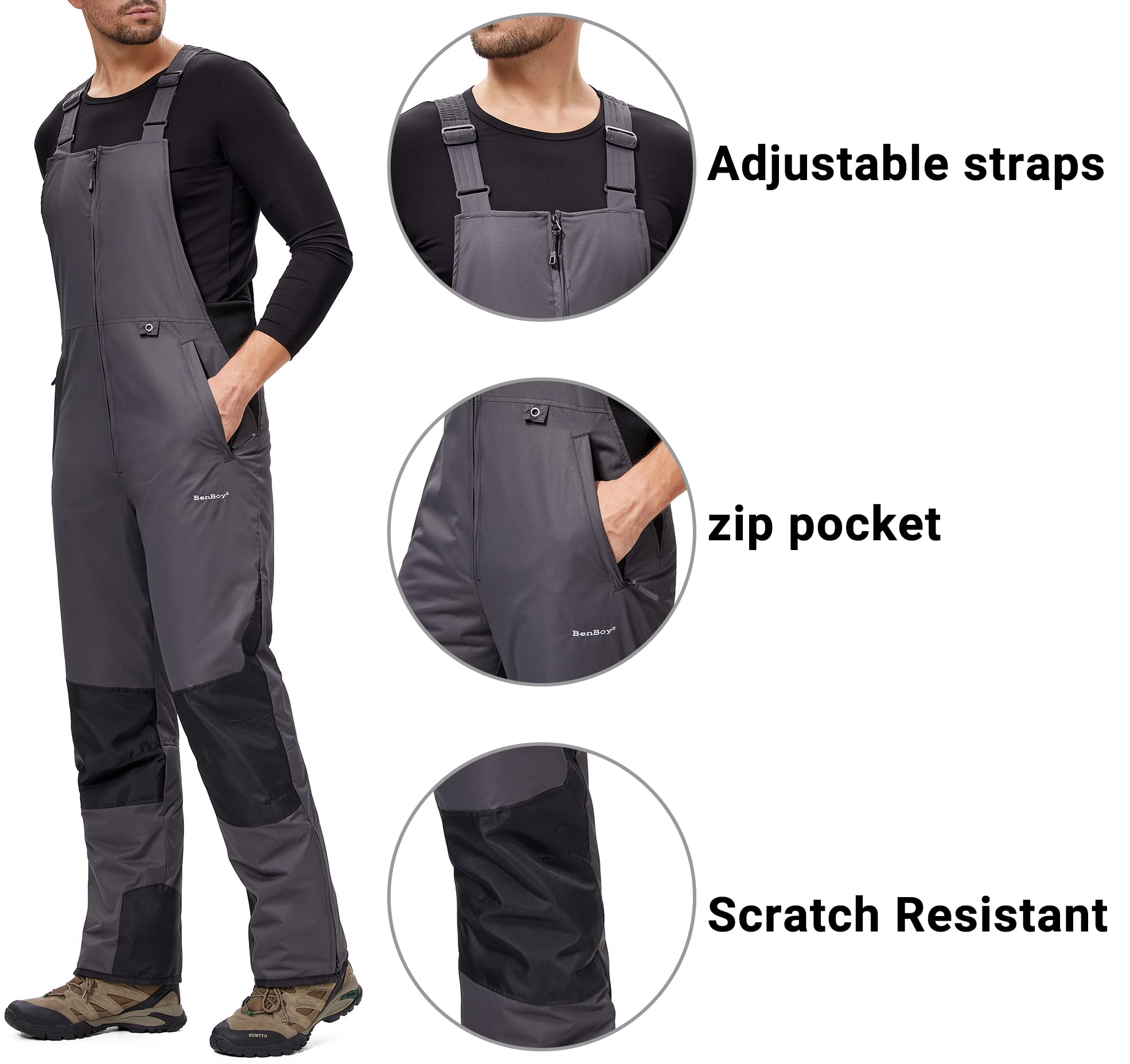 Pantalones Nieve Esquí Hombre Invernal Pantalón Softshell Calor Pantalones de Trabajo Largos Prueba Viento Impermeable Mono Outdoor Pantalón Funcional MSHXK8114M-Grey-L