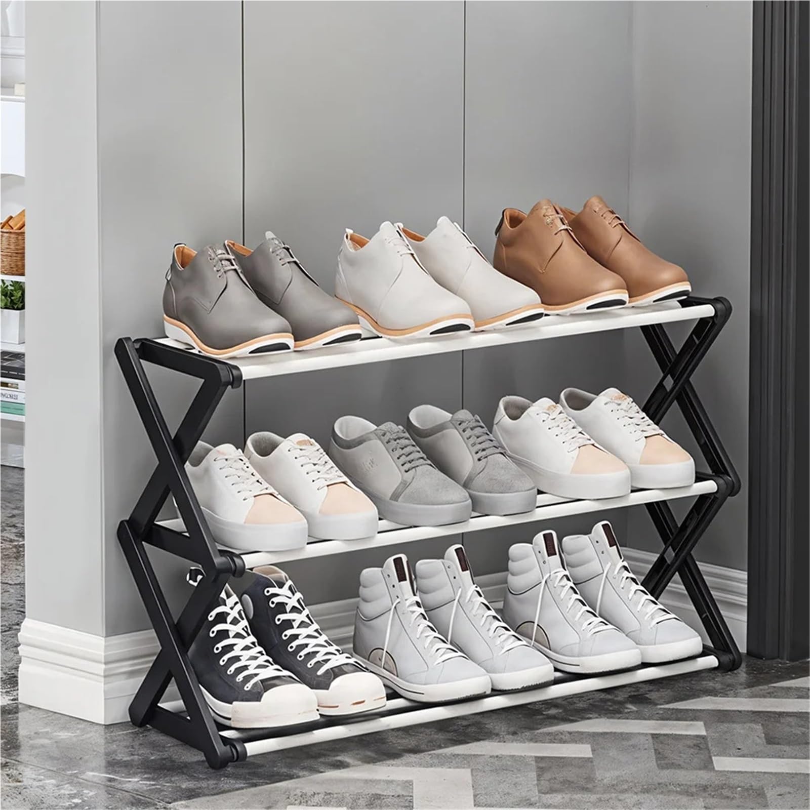 3-Tier Portable Folding Shoe Rack No Installation Corridor