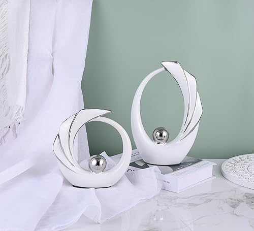 Miniatura 4 de Decoración de cerámica abstracta, decoración blanca y plateada, decoración moderna del hogar, decoración del hogar, estatuas de decoración del