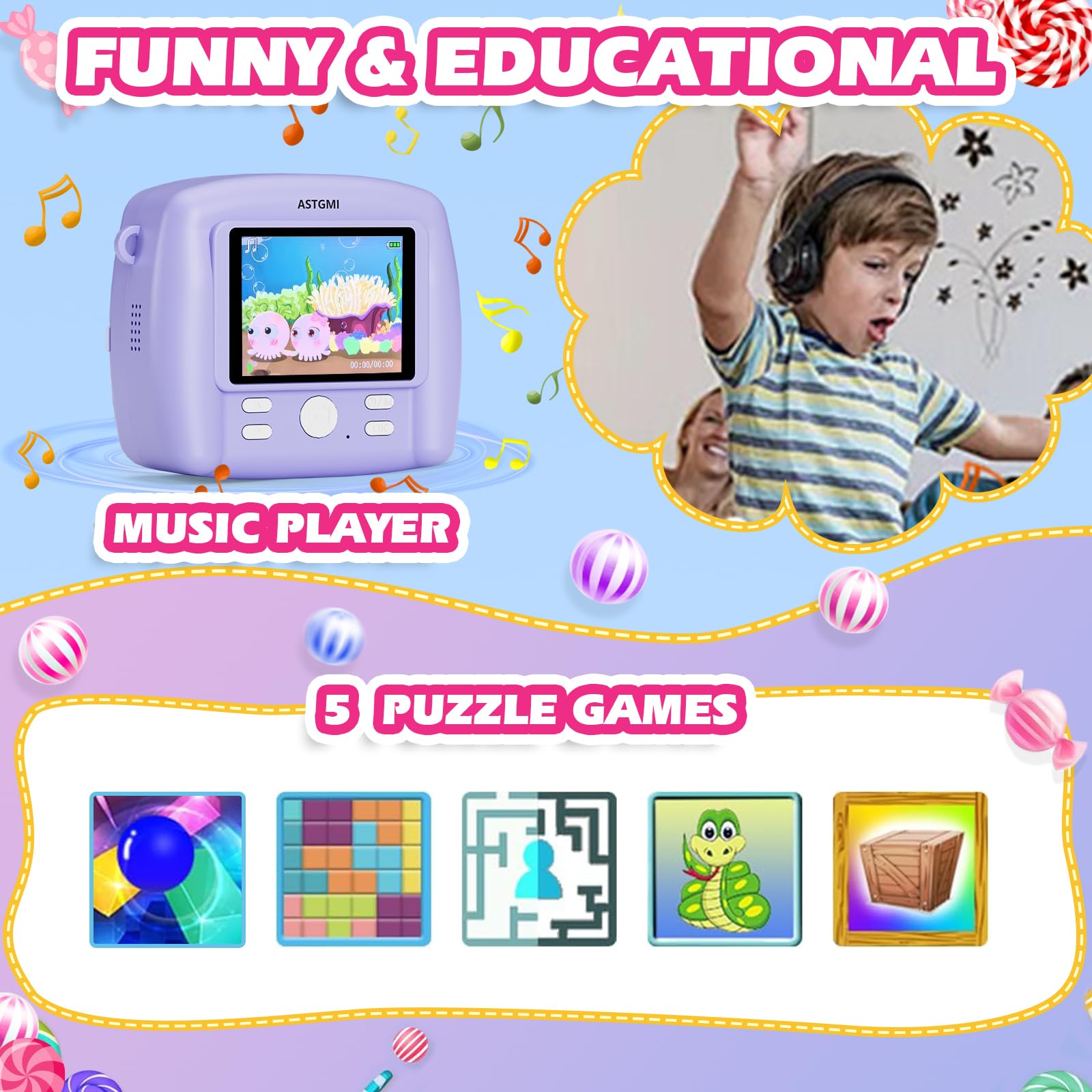 Camara de Fotos instantaneas,1080p vídeo Camara instanea,2,4" HD Camara Fotos Infantil con Tarjeta SD de 32GB,Regalos comunion niña para cámara instantánea,Juguetes niños 3 4 5 6 7 8 9 10 años