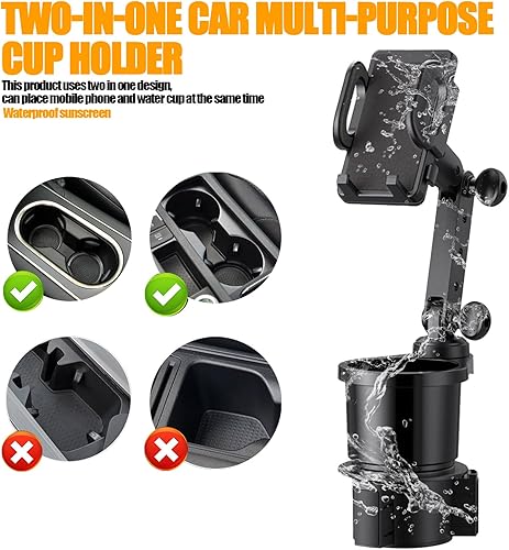 Miniatura 5 de Miytsya 1 soporte para taza de agua 2 en 1 para automóvil, soporte para teléfono móvil, brazo de soporte giratorio y extensible, estante de