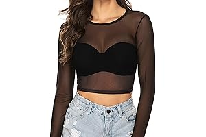 Women's Black Sheer Long Sleeve Crop Tops: Embrace Alluring Transparency