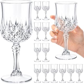 6 Pcs Vintage Goblet Plastic, Clear Wine Glasses Charming Vintage Decorative Plastic Cups Set, Mixed Drink Glasses, for Bars, Wedding, restaurants, Baby Shower and Elegant Dinners (White)