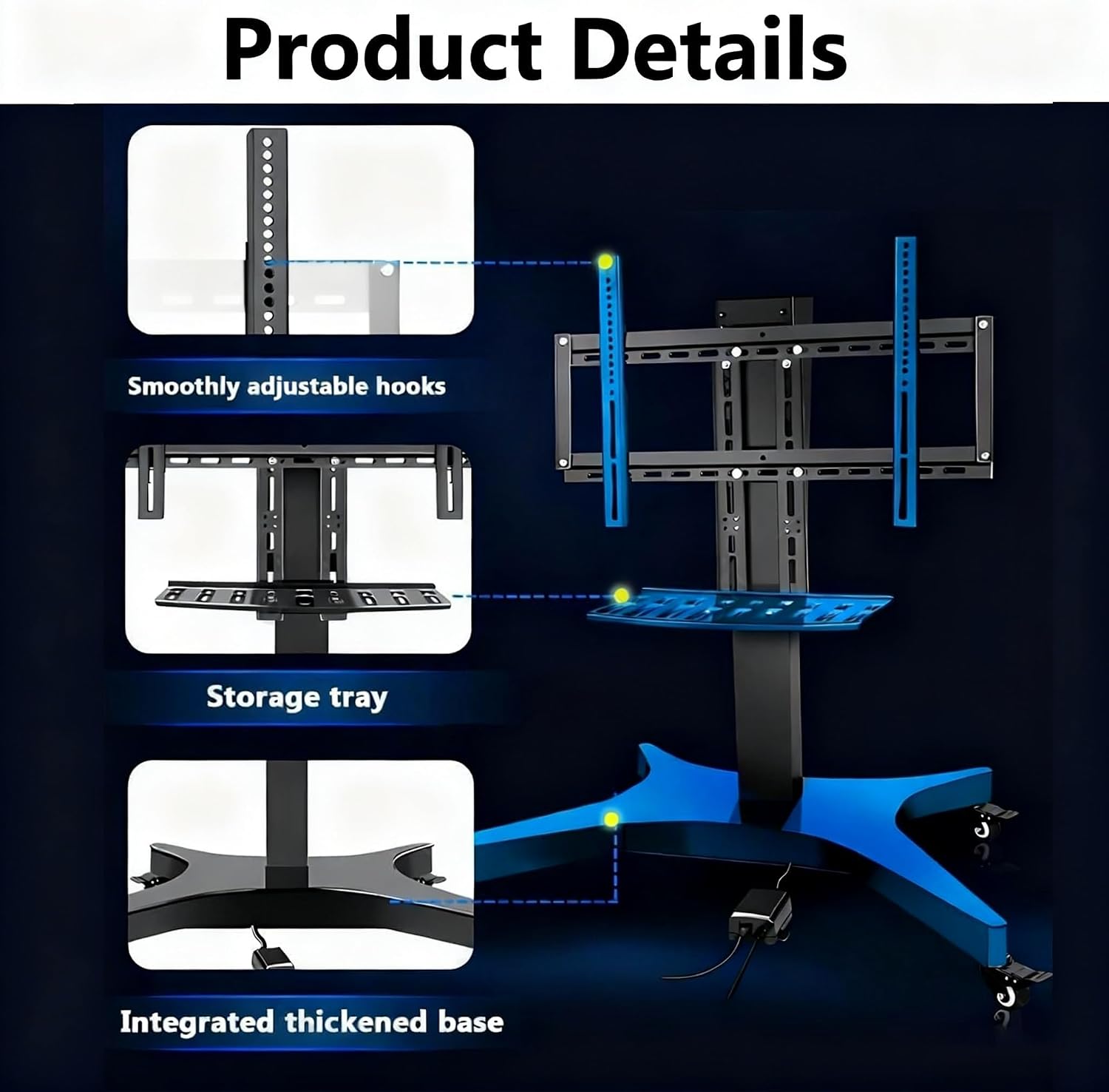 Height Adjustable Mobile TV Stand with Wheels, Rolling Cart for 32-75 Inch TVs, Remote Control Holder, Supports Up to 60kg, Easy Mobility & Versatile Viewing Solutions