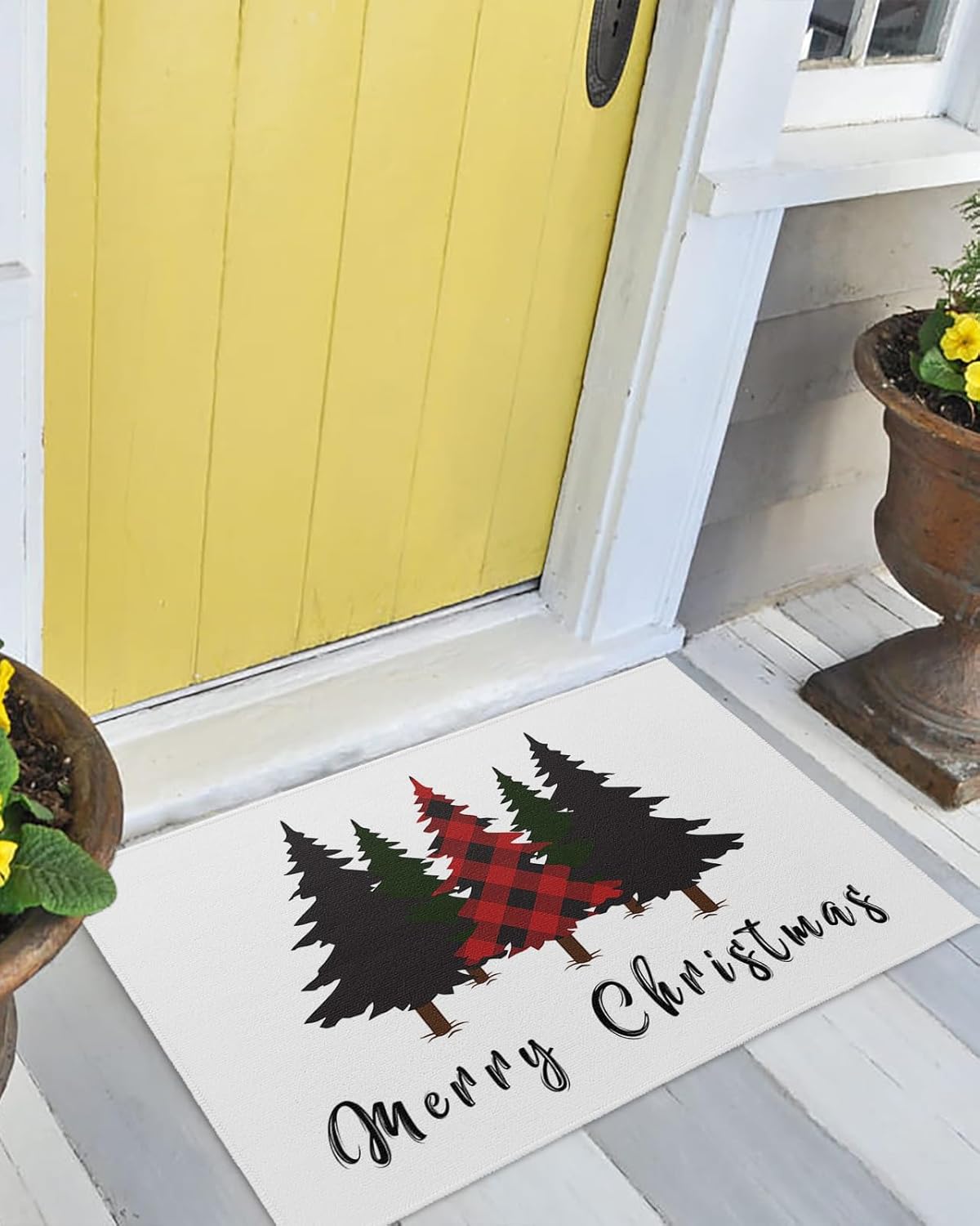 Indoor Door Mat Washable Mat 24x36 Inch - Outdoor Non-Slip Mat Absorbent Resist Dirt Doormats Buffalo Check Plaid Christmas Trees Floor Mat for Entryway Patio Bathroom