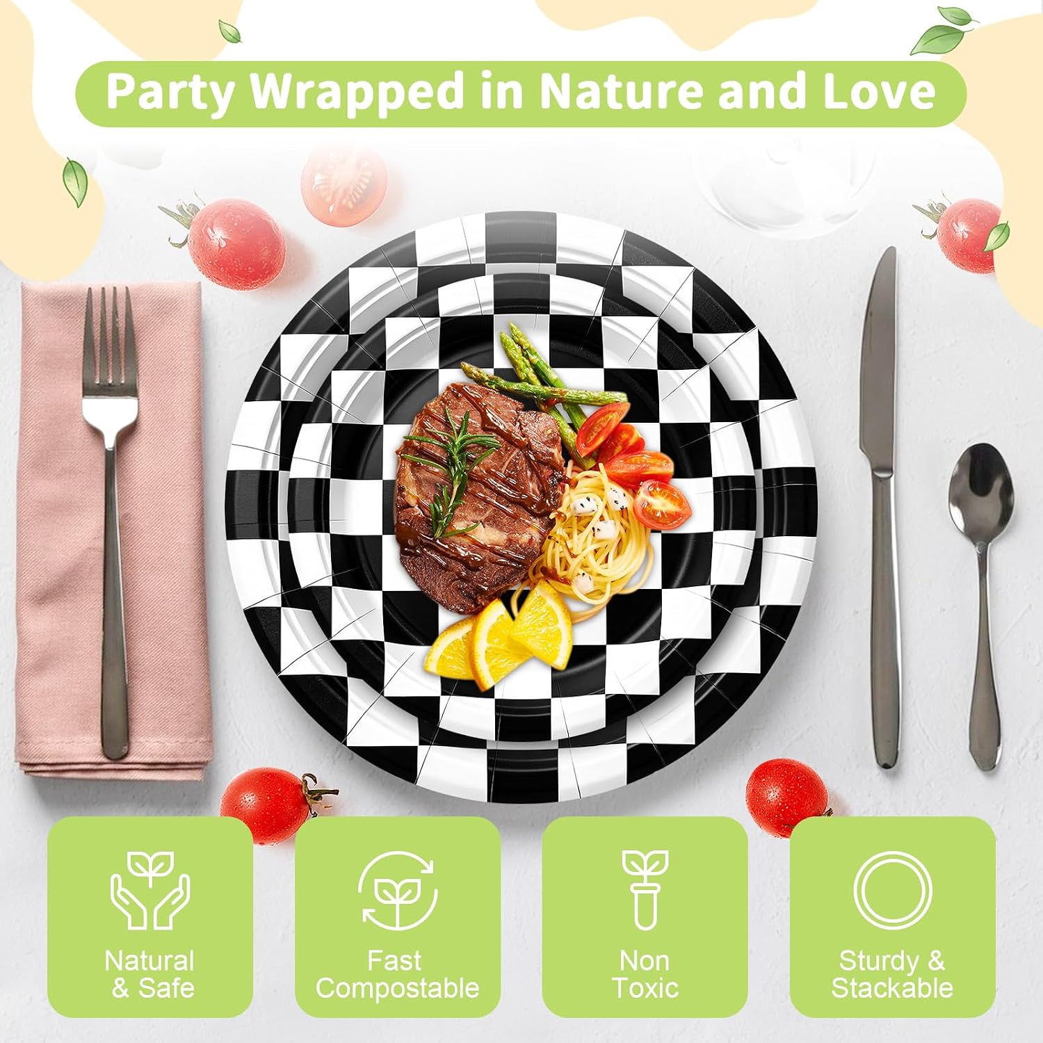LANLISA Checkered Paper Plates - Disposable Plates for Party, 25-9" & 25-7" image 4