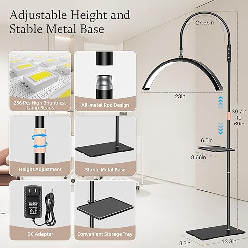 Miniatura 3 de Luz de pestañas, luz de media luna grande de 23 pulgadas para Lash Tech Nail Tech Tattoo Artist y cuidado de la piel, lámpara de pestañas LED de