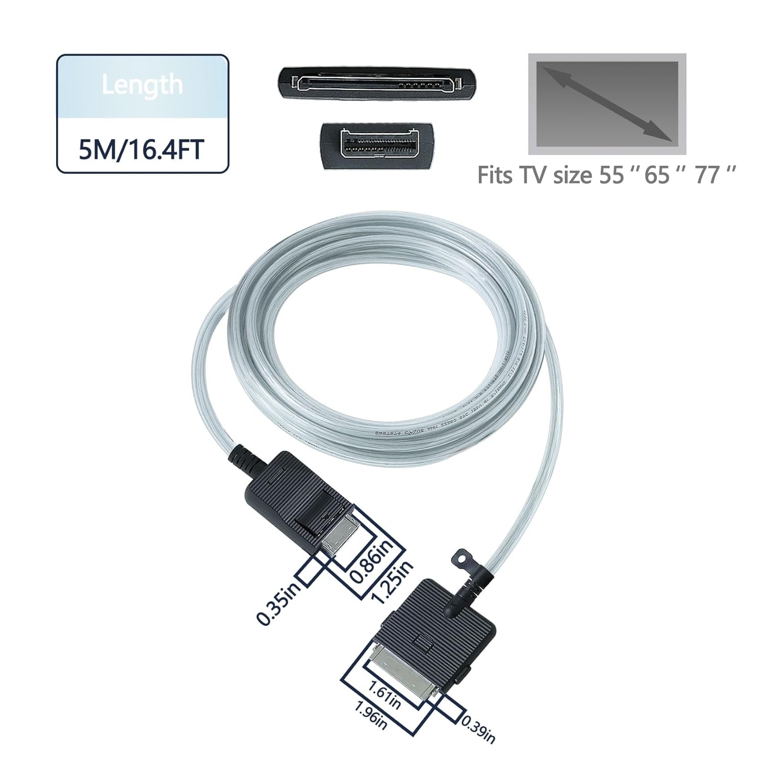 Image demonstrating the 5-meter length of the cable connecting a TV to its One Connect Box