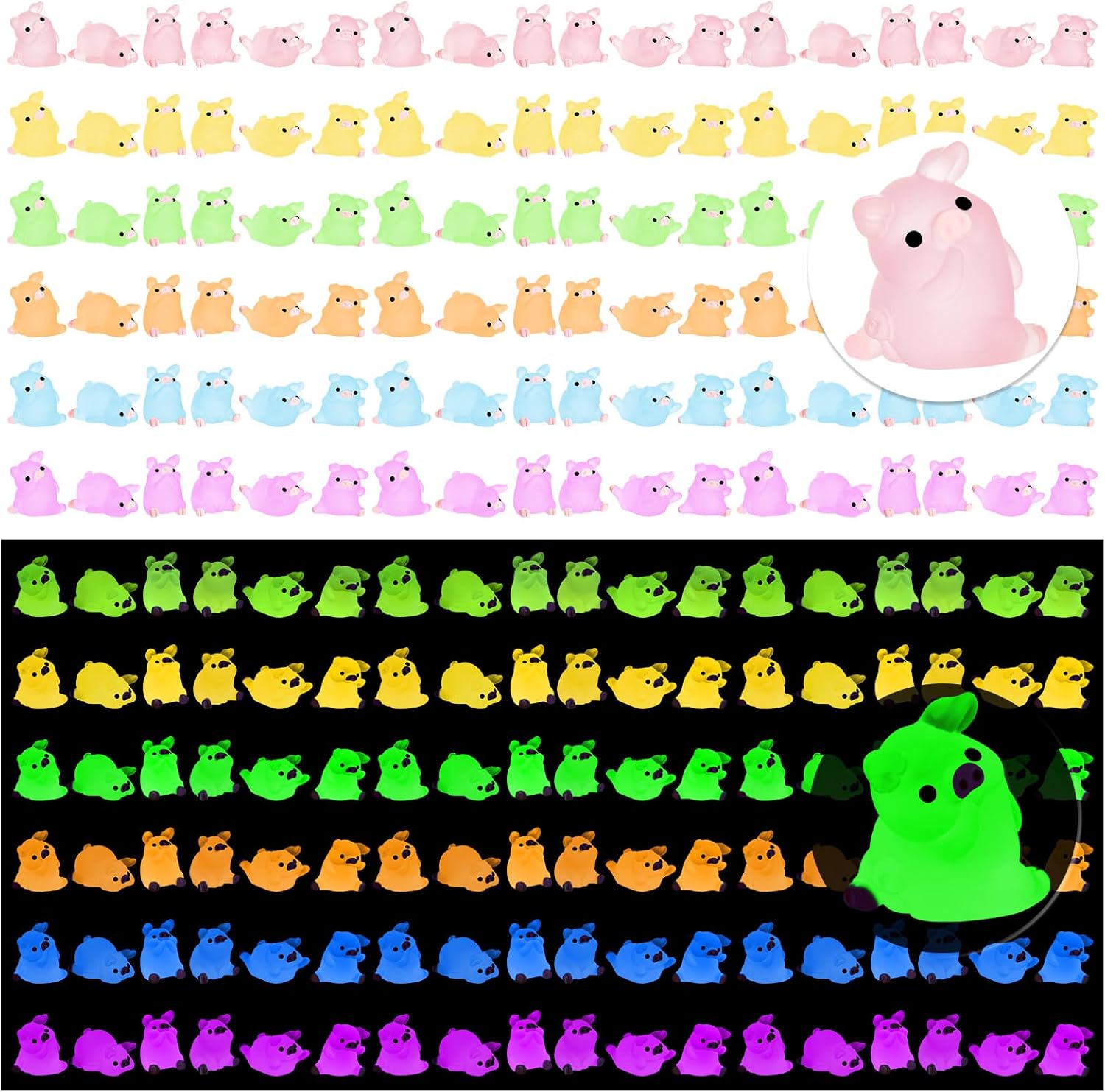 108Pcs Luminous Mini Resin Pig, Miniature Pig, Glow in The Dark Tiny Ornament for Garden Landscape Aquarium Dollhouse Birthday Party Room Crafts Decor