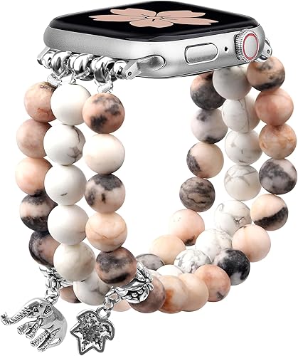 Newlibery Pulsera de piedra natural compatible con Apple Watch Series 8, 7, 6, 5, 4, 3, 2, 1, correa elástica femenina hecha a mano con cuentas