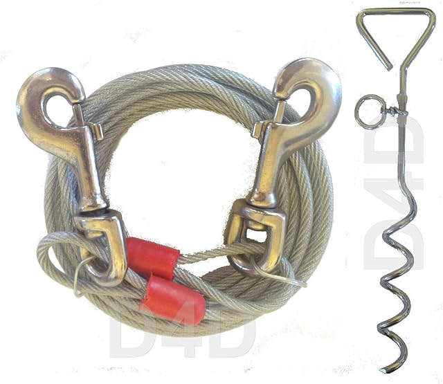 Pet Living 10ft (3m) Dog Tie Out Cable with 16" Spiral Ground Stake Spike